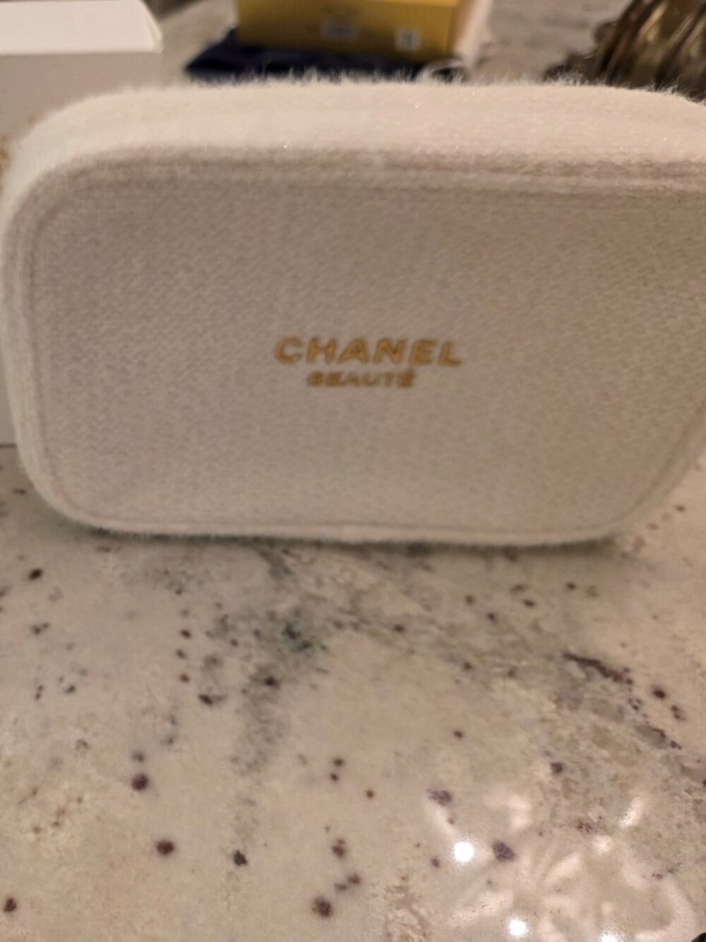 Beautiful White Chanel Fur Makeup Bag/Pouch